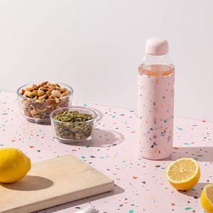 Cuter Modern Terrazzo Blush Glass Water Bottle - Portable 20 oz Silicone Sleeve